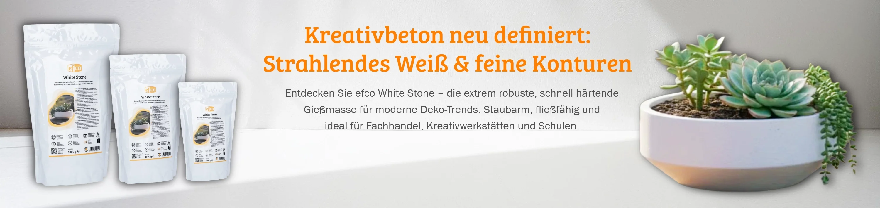 White Stone Gießmasse in verschiedenen Größen und ein fertiges Produkt