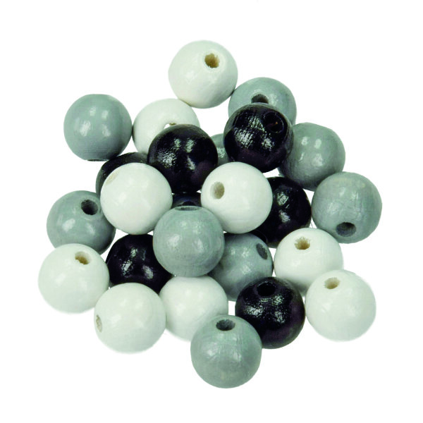 Holzperlen Ton in Ton schwarz-weiß Mix 25 g / ~ 69 Stück
