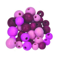 Holzperlen, Größenmix, pinkmix, 8,10,12 mm 25 g