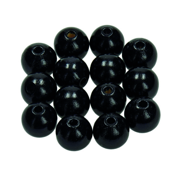 Holzperlen, 14 mm Bohr ø 3,0 mm, schwarz, 18 Stk.