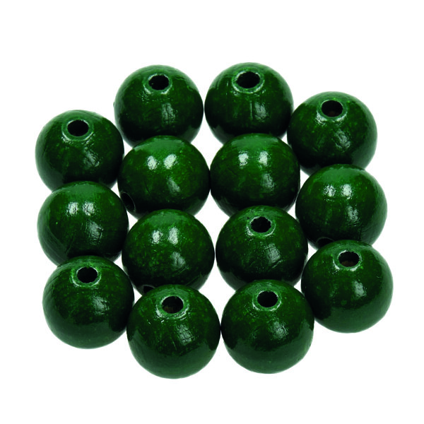 Holzperlen, 14 mm Bohr ø 3,0 mm, dunkelgrün, 18 Stk.