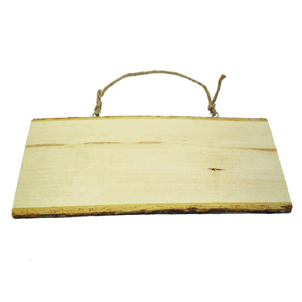 Holzscheibe Schild mit Hänger, rechteckig, roh ~ 25 x 9 cm