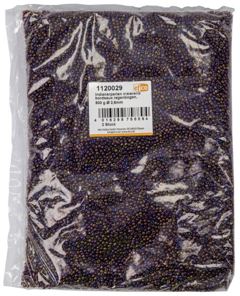 Indianerperlen irisierend  bordeaux regenbogen, 500 g ø 2,6 mm
