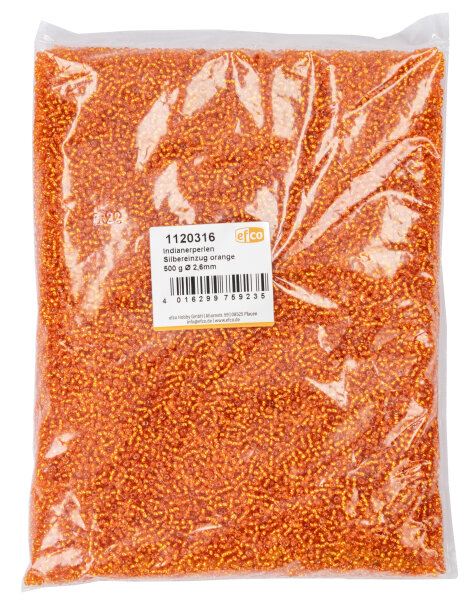 Indianerperlen Silbereinzug  orange, 500 g ø 2,6 mm