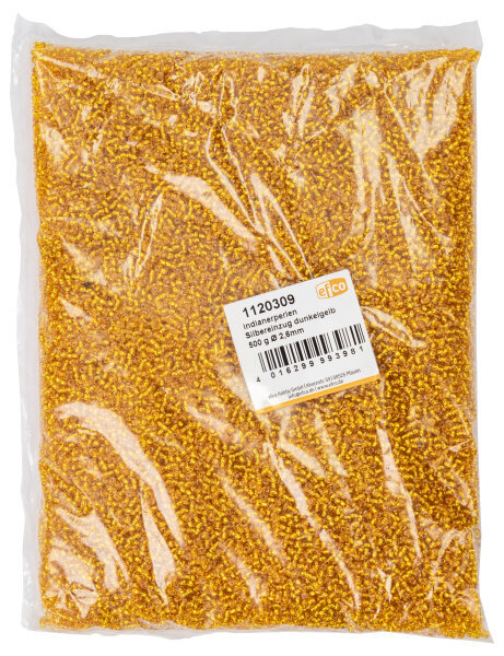 Indianerperlen Silbereinzug  dunkelgelb, 500 g ø 2,6 mm