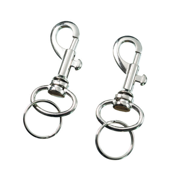 Karabinerhaken, mit Schlüsselring, vernickelt, 2 Stk.