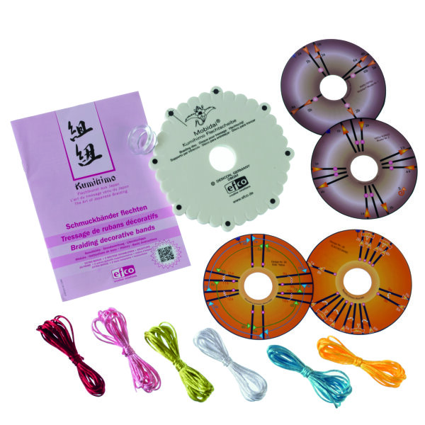 Mobidai Kumihimo Flechtscheibe, Bastelset DE + FR + GB  9 - teilig