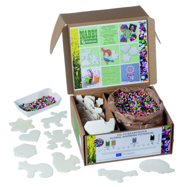 NABBI® BioBeads, Schulset biologisch abbaubar, 10 Farben Mix, ca.30.000 Stk./3x3+6x2 Platten