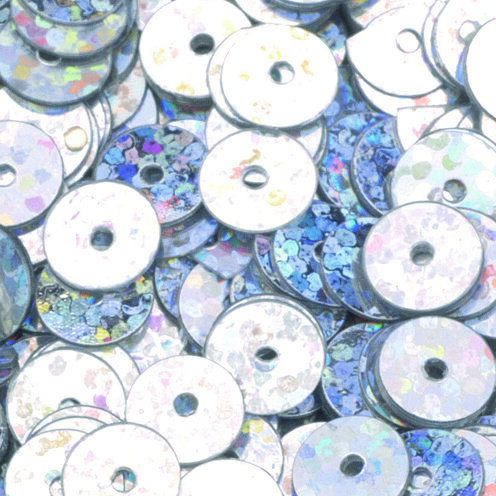 Pailletten, rund, flach  silber hologramm, 40 g ø 6 mm.