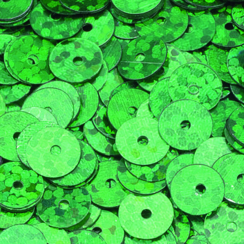 Pailletten, rund, flach  grün hologramm, 40 g ø 6 mm.
