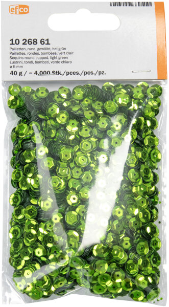 Pailletten rund gewölbt  hellgrün 40 g / ~ 4.000 Stk. ø 6 mm