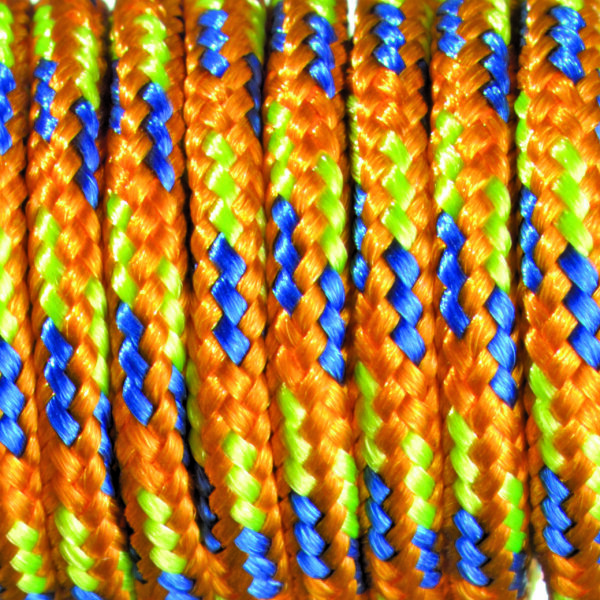 Paracord, Farbmix, orange blau hellgrün 2 mm x 50 m