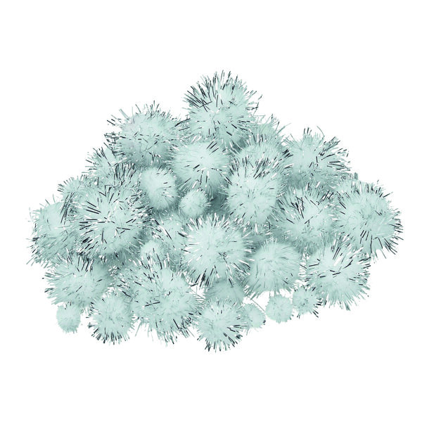 Pompons, für Dekorationen, weiß silber metallic, 40 Stk.