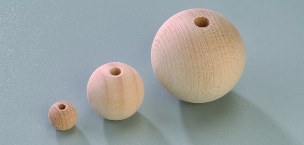 Rohholzkugeln, gebohrt, roh, 45 mm ø 8 mm, 2 Stk.