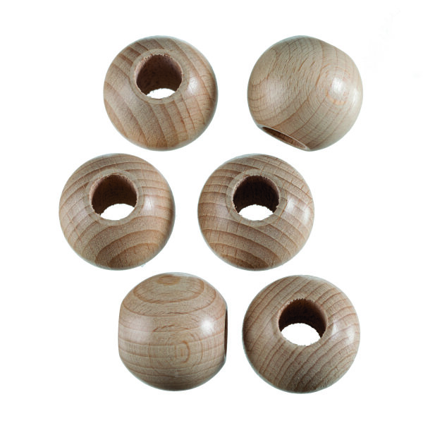 Rohholzkugeln, gebohrt, roh, 30 mm ø 12 mm, 6 Stk.