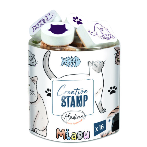 STAMPO Scrap, Stempel /- kissen Katzen  16 + 1 Stk.