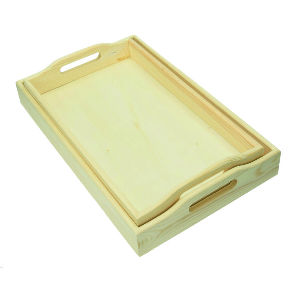 Tablett Set Holz  roh, 2 - teilig 42x26x7 + 39x23x5 cm