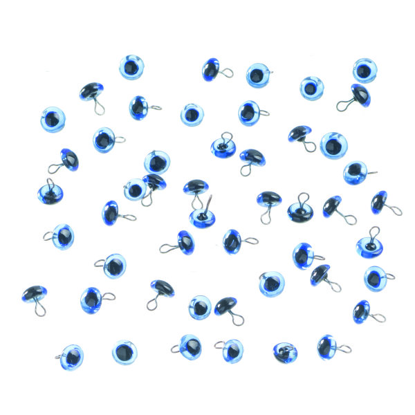 Tieraugen, mit Öse, Glas, blau, ø 6 mm 50 Stk.