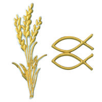 Wachsdekor, Ähre + Christliche Fische, gold, 3 - teilig