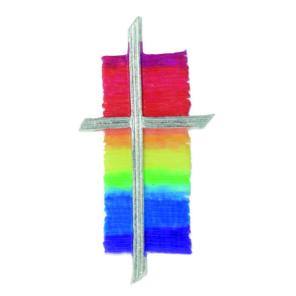 Wachsdekor, Kreuz bemalt Regenbogen, regenbogen silber, 1 Stk.