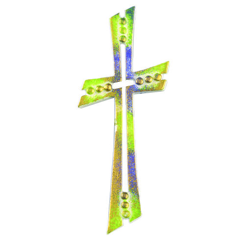 Wachsdekor, Filigranes Kreuz, blau grün gold, 1 Stk.