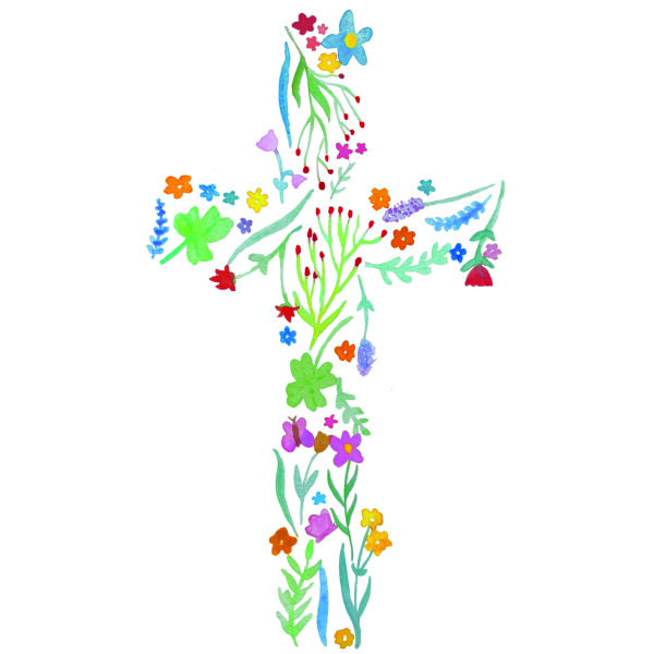 Wachsdekor, Florales Kreuz, bunt, 1 Stk.