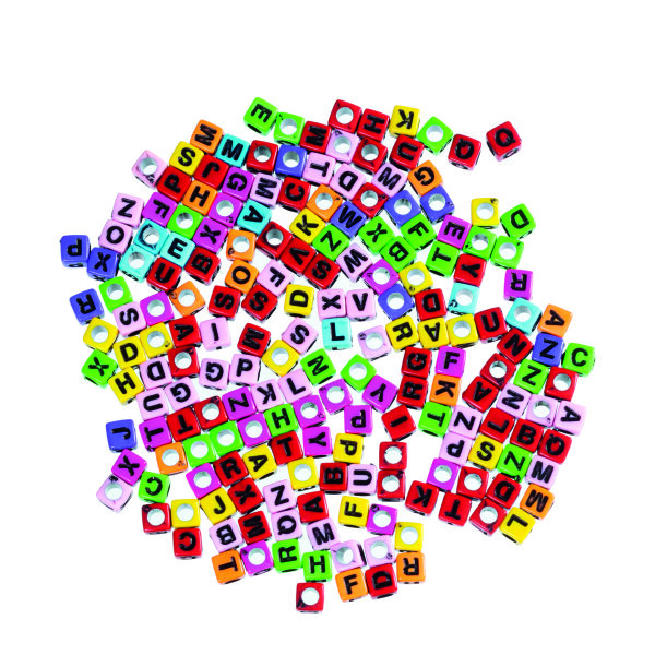 Würfel Buchstaben, mit Loch Kunststoff, bunt, 180 Stk.