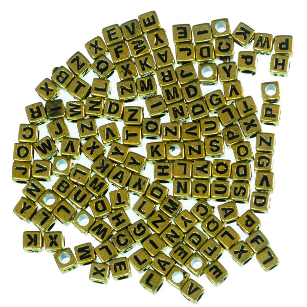 Würfel Buchstaben, mit Loch Kunststoff, gold, 130 Stk.