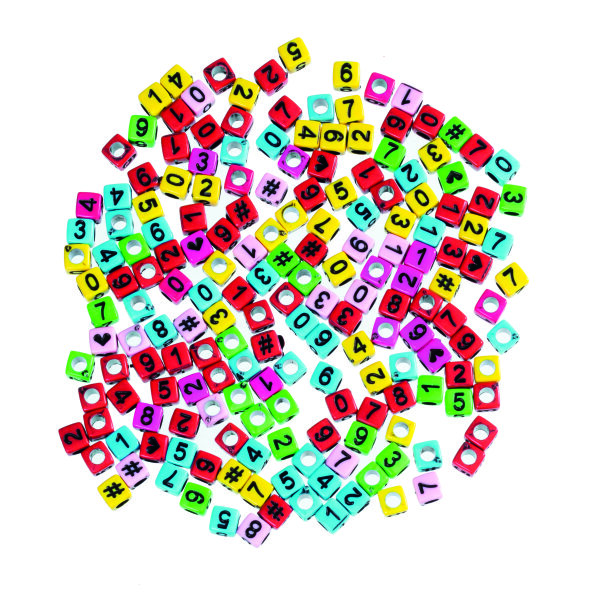 Würfel Zahlen, mit Loch Kunststoff, bunt, 180 Stk.