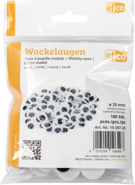 Wackelaugen, rund,  100 Stk., ø 20 mm