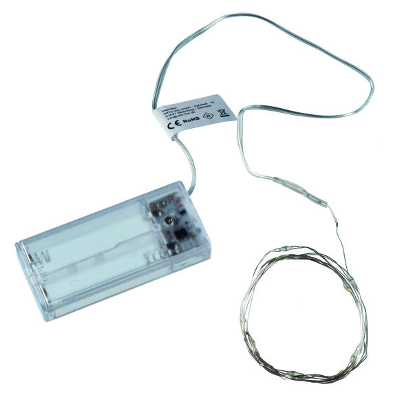 Lichterkette LED, warmes Licht / 6h Timer, silber, 10 LEDs, Box