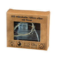 Lichterkette LED, warmes Licht / 6h Timer, silber, 10 LEDs, Box