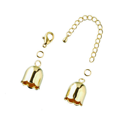 Endkappen Tulpe, mit Verlängerungskette, goldfarbig, 1 Paar