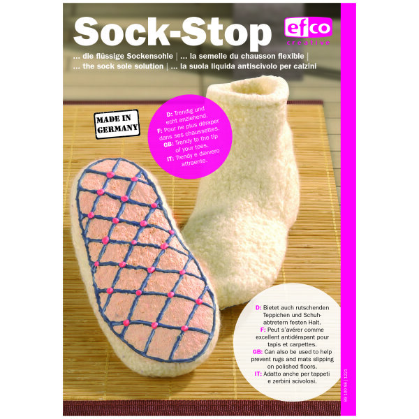 Flyer 4-sprachig, Sock-Stop  2-seitig