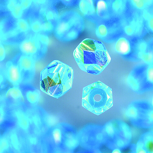 Glasfacettperlen, rund, irisierend, aqua, 100 Stk.