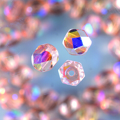 Glasfacettperlen, rund, irisierend, rose, 50 Stk.