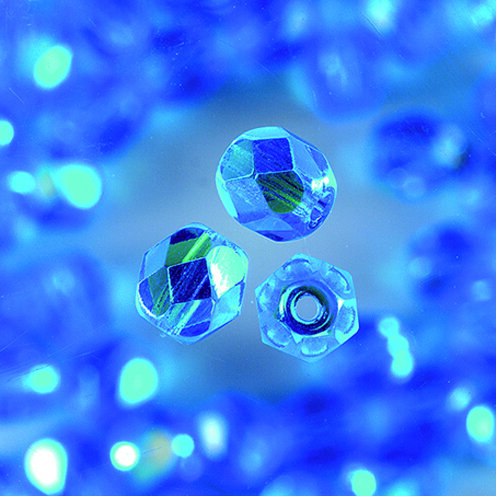 Glasfacettperlen, rund, irisierend, dunkelaqua, 100 Stk.