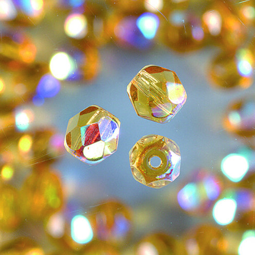 Glasfacettperlen, rund, irisierend, honig, 100 Stk.