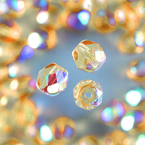 Glasfacettperlen, rund, irisierend, helltopas, 50 Stk.