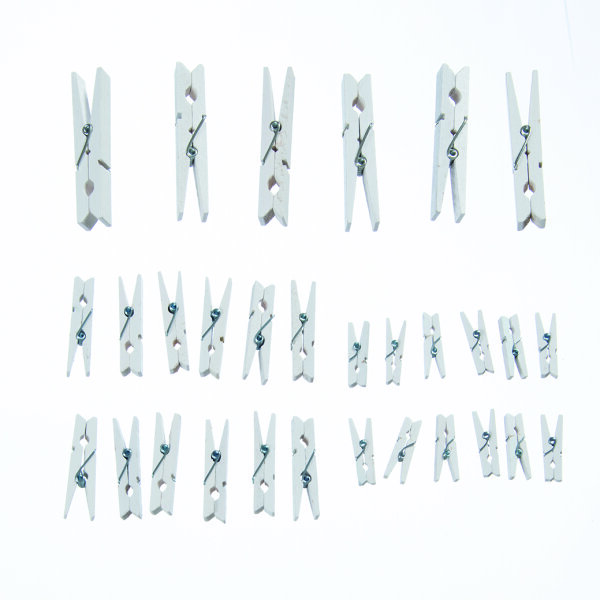 Holzklammern  weiß, 30 / 45 / 72 mm 12 / 12 / 6 Stk.