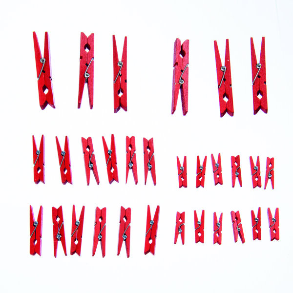 Holzklammern  rot, 30 / 45 / 72 mm 12 / 12 / 6 Stk.