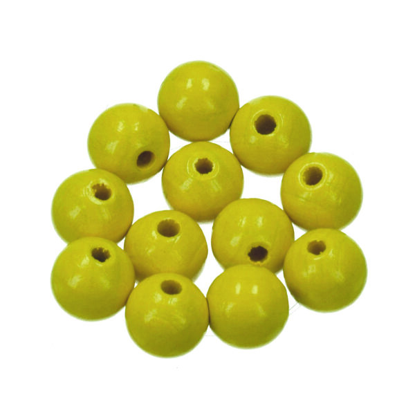 Holzperlen, 12 mm Bohr ø 3,0 mm, gelb, 30 Stk.