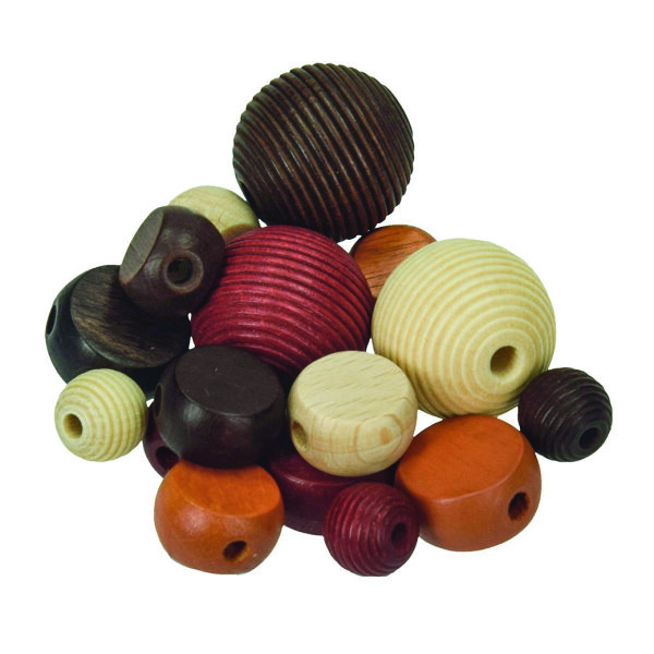 Holzperlen, Farb-Formen-Mix, braunmix, 25 Stk.