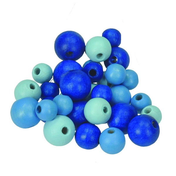 Holzperlen, Größenmix, blaumix, 8,10,12 mm 25 g