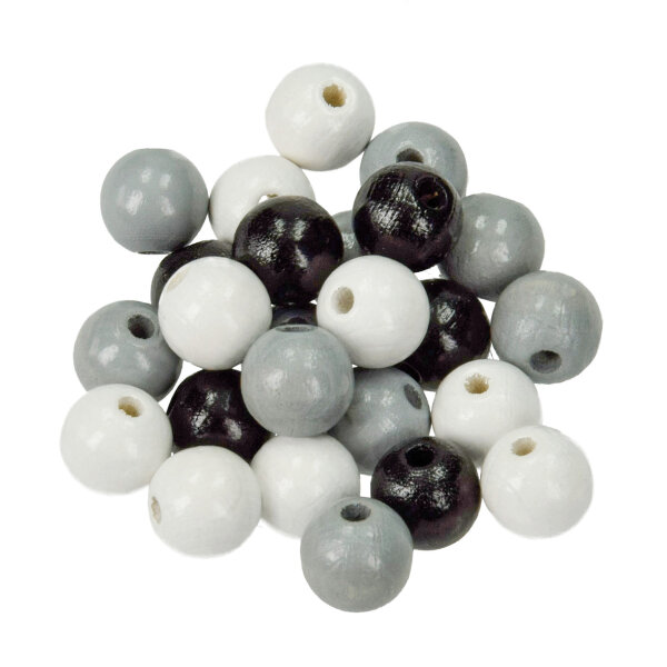Holzperlen, Ton in Ton, schwarz-weiß Mix, 8 mm / ø 2,3 mm 25 g