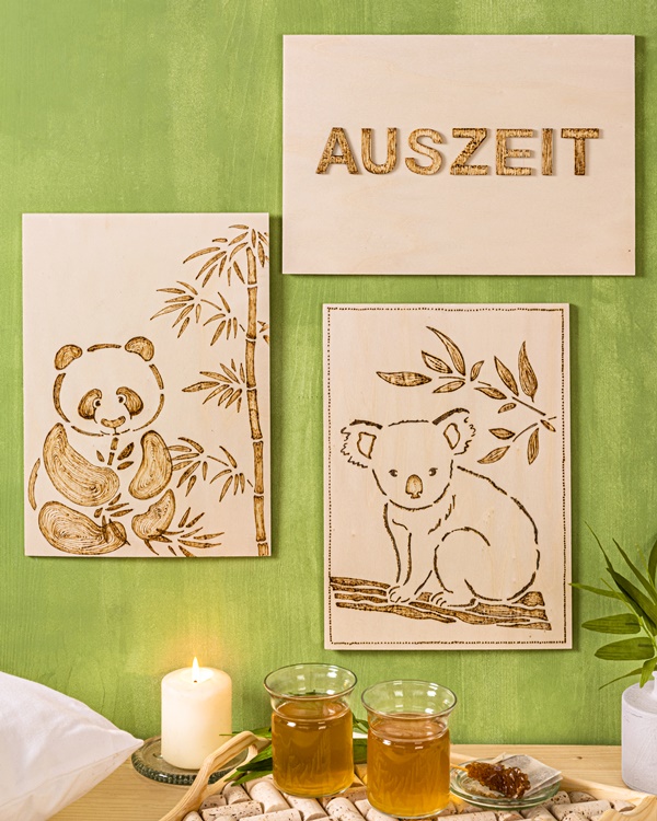 Material und Ergebnis: Brandmalerei Bild „Koala“