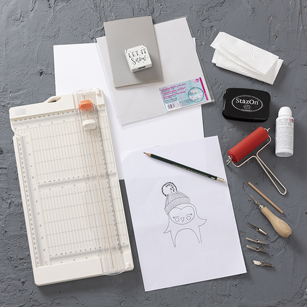 Material und Ergebnis: Linol Karte